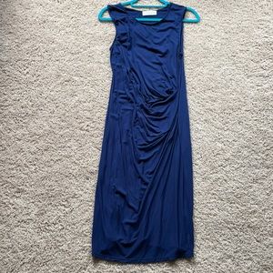 Navy sleeveless ruched side dress